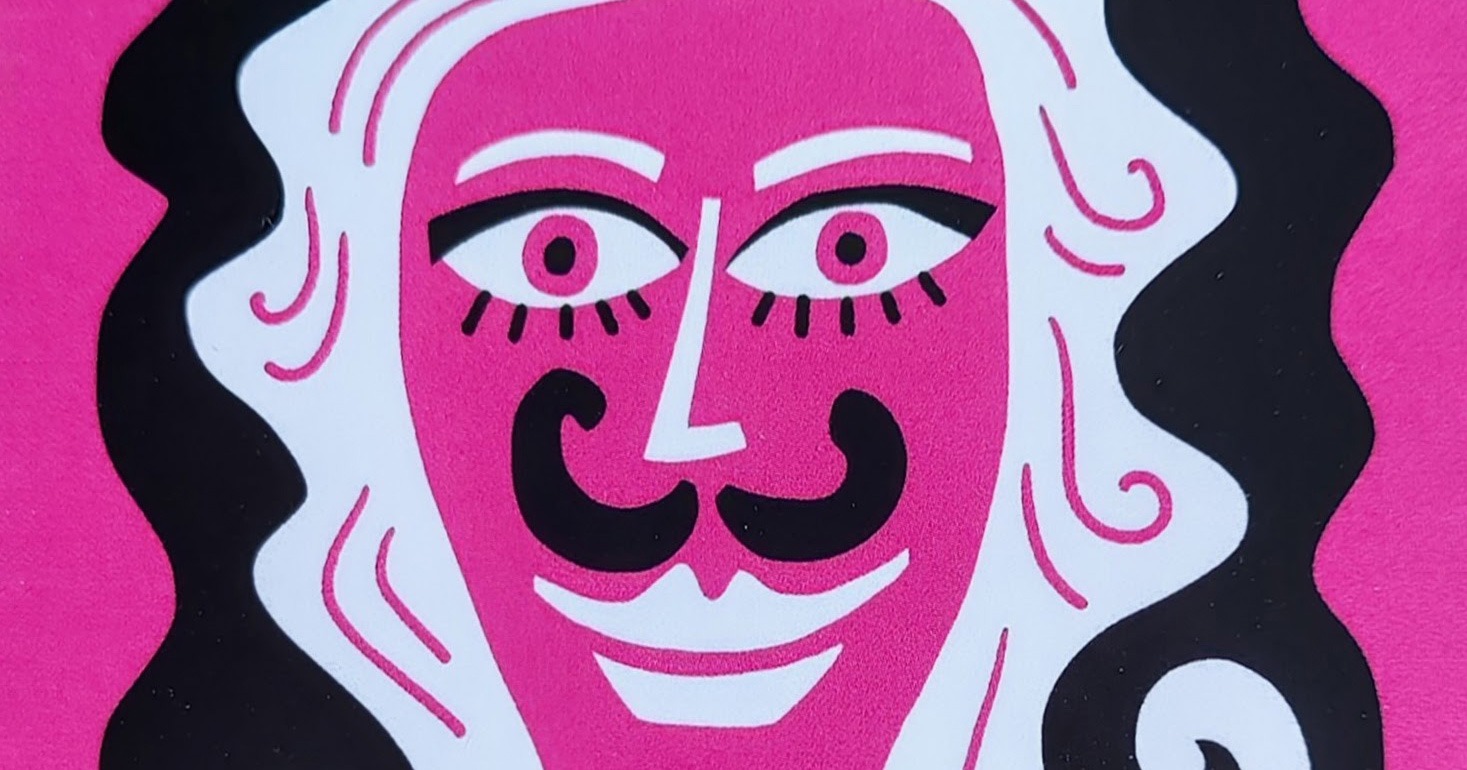 Flyer rose Drag Queen moustachue dessinée en trait plein
